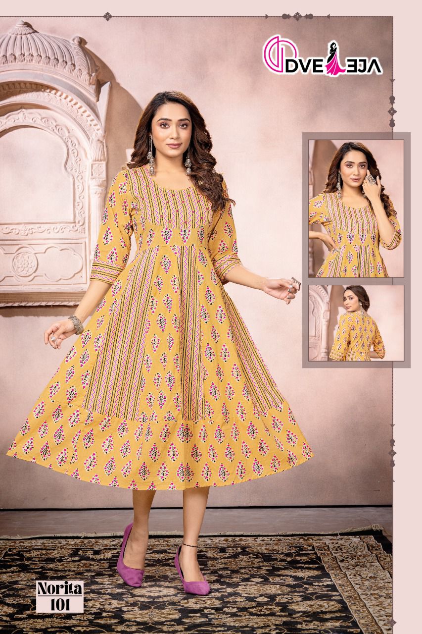 Dveeja Norita Vol 1 Fancy Wear Wholesale Cotton Anarkali Kurtis
